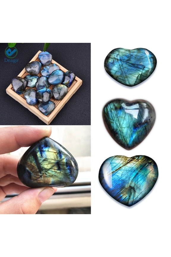 Natural Labradorite Plam Stones, Healing Crystal Gemstones Heart Polished Moonstone Worry Stone 1.18"-1.38"