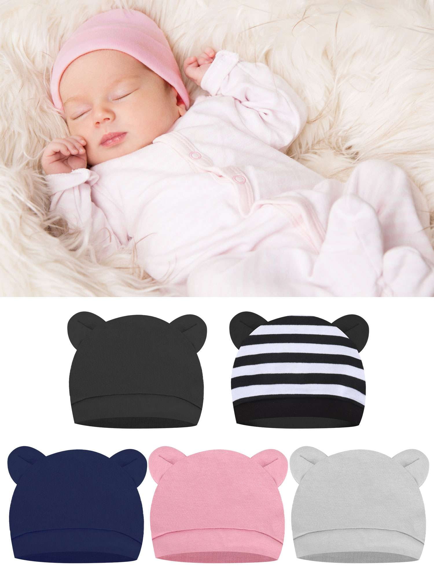Deago Newborn Baby Hat Bear Ears Infant Caps Baby Boy Girl Toddler Hats Infant Beanie Caps for 0 6 Months Black
