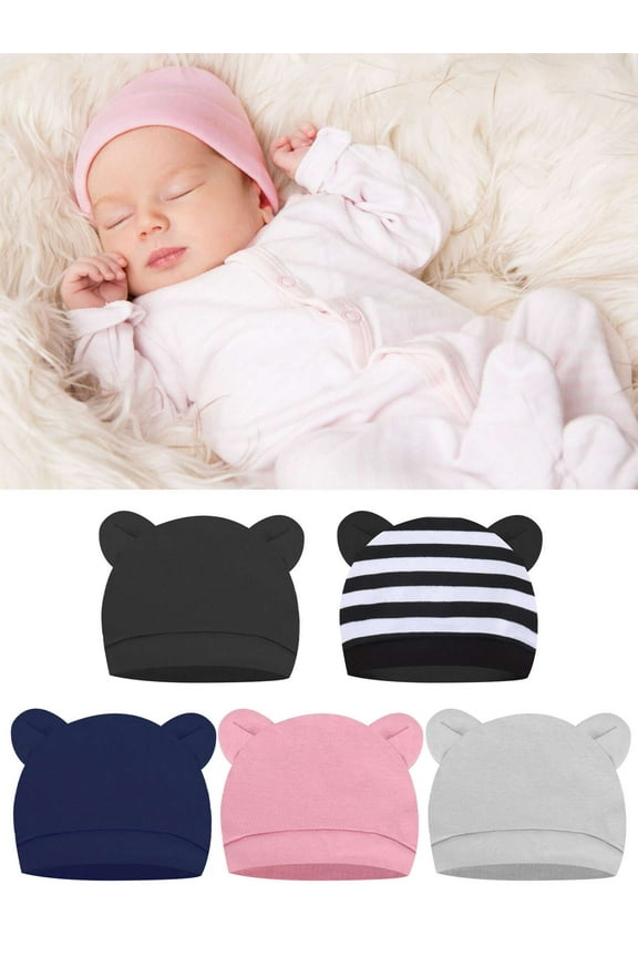 Newborn Baby Hat Bear Ears Infant Caps Baby Boy Girl Toddler Hats Infant Beanie Caps for 0-6 Months (Pink)