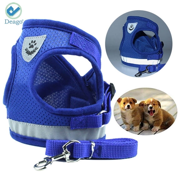 Deago No Pull Dog Pet Harness Reflective Adjustable No Choke Easy Control With Leash for Small Dog Cat Pet Outdoor Walking Travel (Blue, M)
