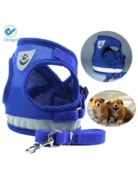 No Pull Dog Pet Harness Reflective Adjustable No Choke Easy Control With Leash for Small Dog Cat Pet Outdoor Walking Travel (Blue, M)