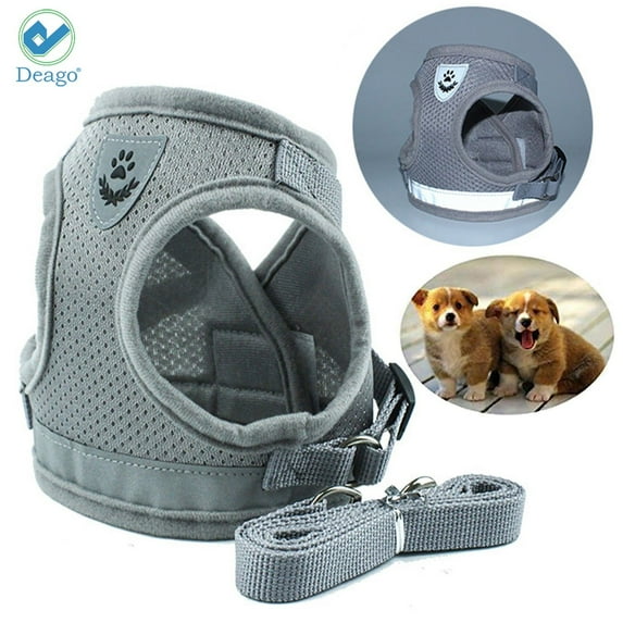 Deago No Pull Dog Pet Harness Reflective Adjustable No Choke Easy Control With Leash for Small Dog Cat Pet Outdoor Walking Travel (Gray, S)