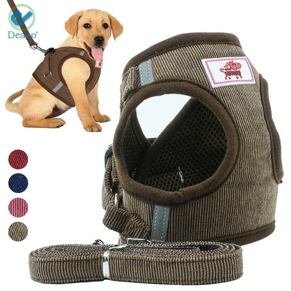 Deago No Pull Dog Pet Harness With Leash Reflective Soft No Choke Easy Control for Small Dog Cat Outdoor Walking Travel (Coffee, L)