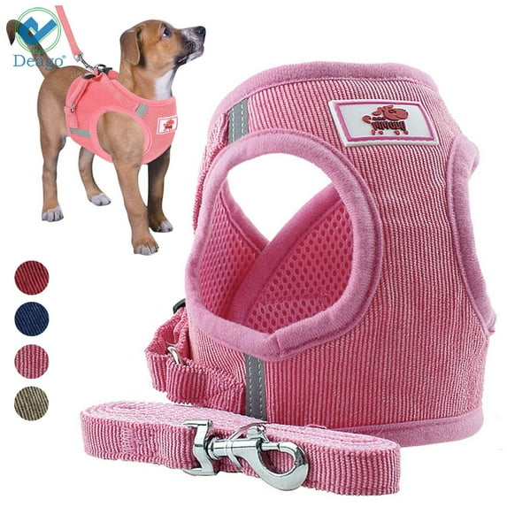 Deago No Pull Dog Pet Harness With Leash Reflective Soft No Choke Easy Control for Small Dog Cat Outdoor Walking Travel (Pink, L)