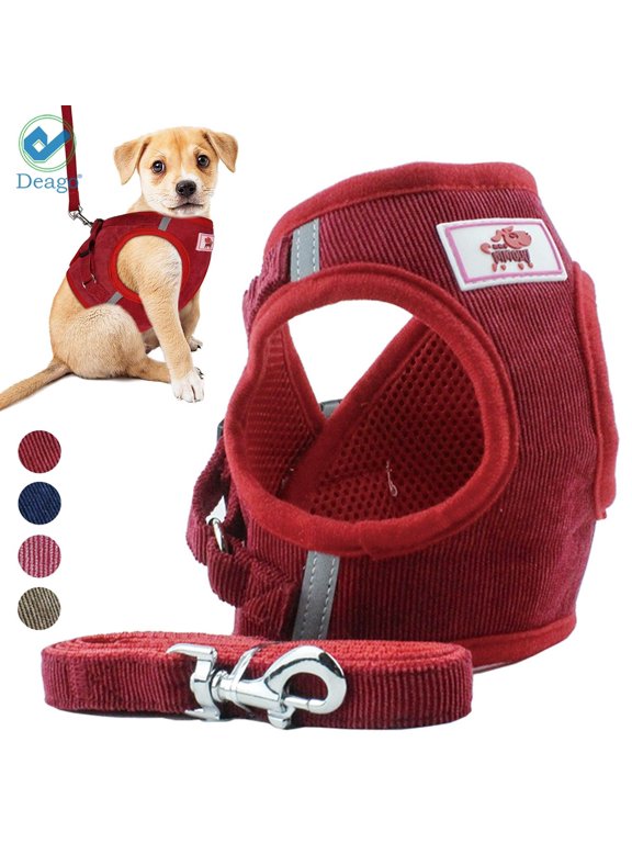 No Pull Dog Pet Harness With Leash Reflective Soft No Choke Easy Control for Small Dog Cat Outdoor Walking Travel (Red, L)