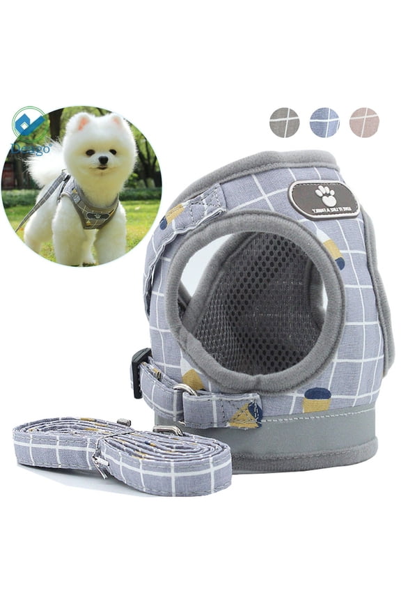 No Pull Reflective Adjustable Dog Harness No Choke Walk Vest with Leash For Small Medium Dogs (Gray, S)