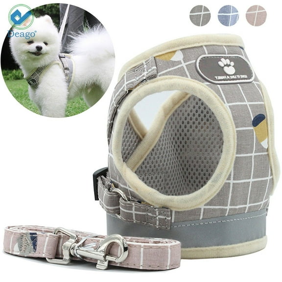 Deago No Pull Reflective Adjustable Dog Harness No Choke Walk Vest with Leash For Small Medium Dogs (Khaki,M)