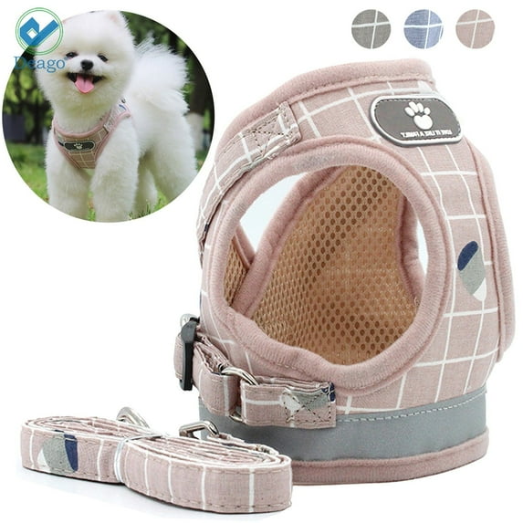 Deago No Pull Reflective Adjustable Dog Harness No Choke Walk Vest with Leash For Small Medium Dogs (Pink,L)