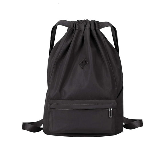 Deago Nylon Drawstring Backpack Sports Gym Bag for Men Women Waterproof String Sackpack Cinch Sack for Travel with Zipper & Side Pockets "Black"