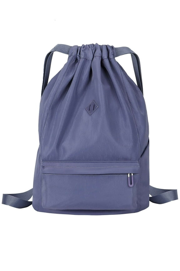 Nylon Drawstring Backpack Sports Gym Bag for Men Women Waterproof String Sackpack Cinch Sack for Travel with Zipper & Side Pockets "Blue"