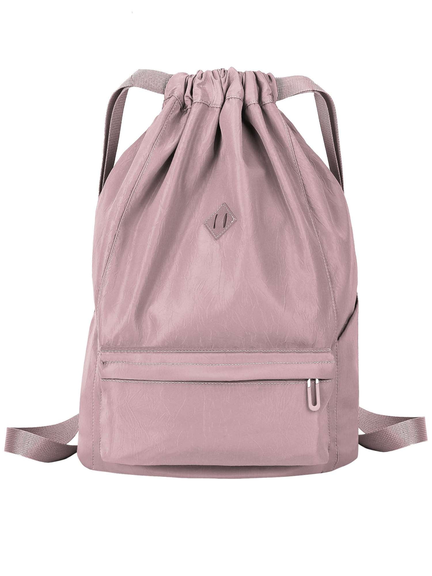 ◇ILLIGO◇ Nylon lace up gym sack cream Deago Nylon Drawstring Backpack Sports Gym Bag for Men Women