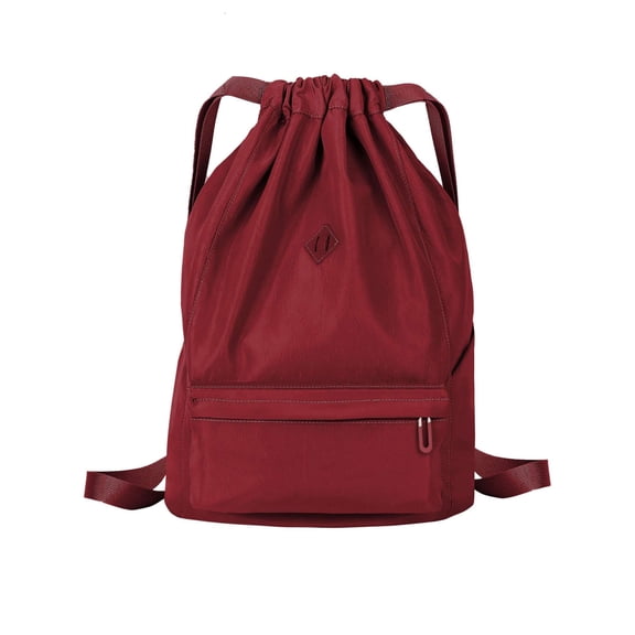 Deago Nylon Drawstring Backpack Sports Gym Bag for Men Women Waterproof String Sackpack Cinch Sack for Travel with Zipper & Side Pockets "Red"
