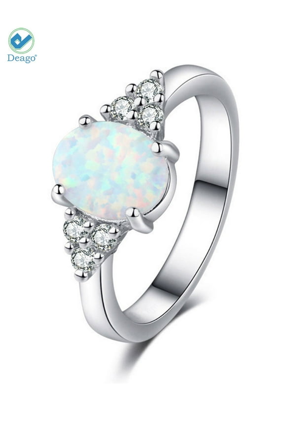 Oval White Fire Opal Ring 925 Sterling Silver Gemstone Jewelry For Women (Size 6)