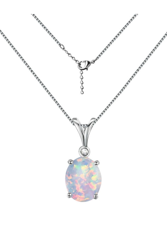 Oval White Opal Gemstone Pendant Minimalist Droplet Fire Opal Necklace Sterling Silver Fashion Jewelry for Women