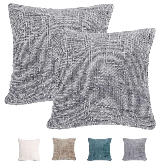 Deago Pack of 2 Decorative Throw Pillow Covers Soft Chenille Throw Pillows Solid Neutral Farmhouse Textured Cushion Covers for Couch Sofa Bedroom Living Room 18x18 Inch, Gray