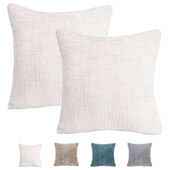 Deago Pack of 2 Decorative Throw Pillow Covers Soft Chenille Throw Pillows Solid Neutral Farmhouse Textured Cushion Covers for Couch Sofa Bedroom Living Room 18x18 Inch, White