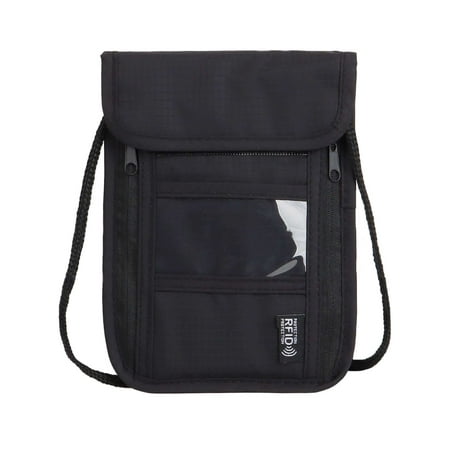 Deago Passport Holder Neck Pouch Travel Neck Wallet with RFID Blocking Adjustable Neck Strap to Keep Your Passport Document and Credit Card Safe, Black