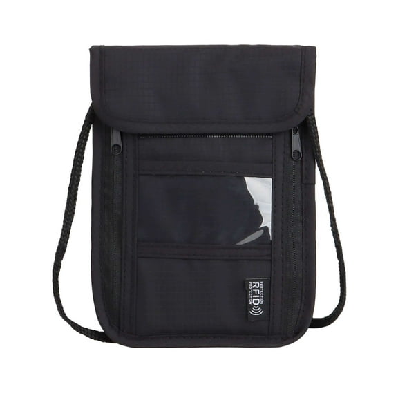 Deago Passport Holder Neck Pouch Travel Neck Wallet with RFID Blocking Adjustable Neck Strap to Keep Your Passport Document and Credit Card Safe, Black