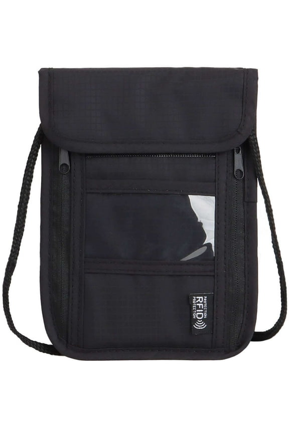 Passport Holder Neck Pouch Travel Neck Wallet with RFID Blocking Adjustable Neck Strap to Keep Your Passport Document and Credit Card Safe, Black