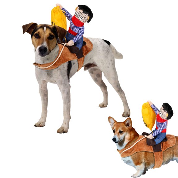 Deago Pet Costumes for Dogs Cats Halloween Funny Cowboy Rider Riding Horse Christmas Cosplay Clothes Dress up Costumes - S