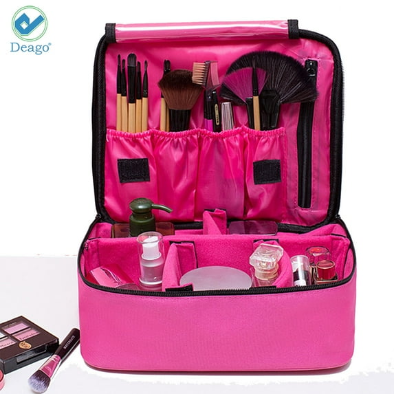 Deago Portable Makeup Bag Cosmetic Case Makeup Train Case Travel Organizer Mini 10.3" Makeup Artist Bag Rose