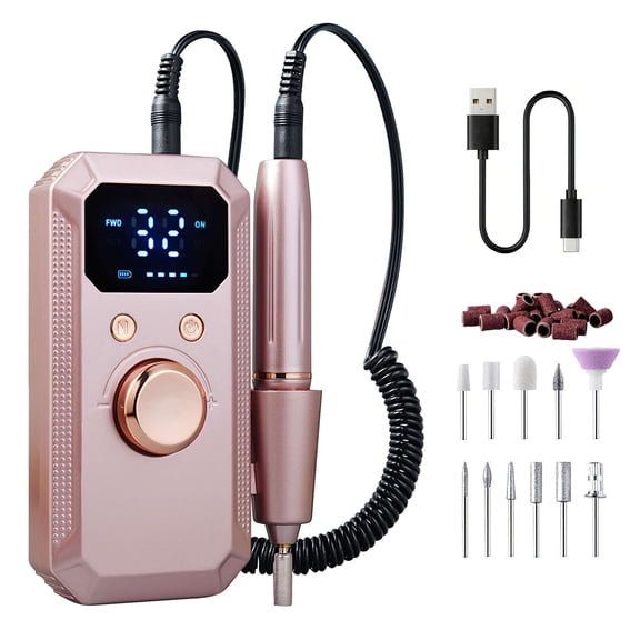 Deago Professional Portable Nail Drill Kit Rechargeable Electric Nail File Machine Cordless E-File Set for Acrylic Gel Polishing Removing with 11 Bits Kit for Manicure Salon Home, Rose Gold