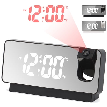 Deago Projection Alarm Clock for Bedroom, LED Digital Clock Projection on Ceiling Wall with USB Charger Port, 180°Projector& Dimmer, Mirror LED Loud Alarm Clock