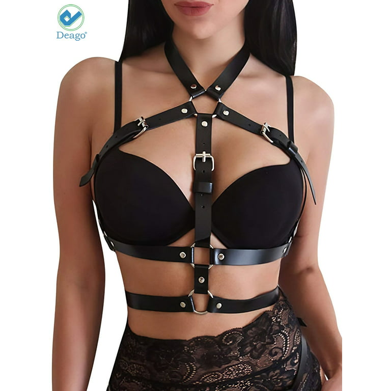 Deago Punk Leather Harness Bra Body Chain Sexy Waist Chains Nightclub Prom  Body Chains Fashion Belly Belts Body for Women Black