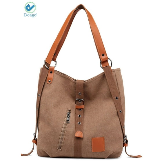 Deago Purse Handbag for Women Canvas Tote Bag Casual Shoulder Bag School Bag Rucksack Convertible Backpack (Coffee)