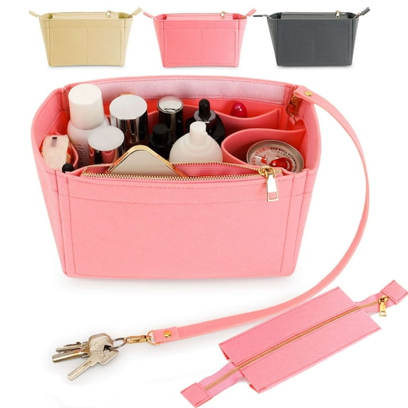 Deago Purse Organizer Insert Felt Bag Organizer with Zipper Handbag & Tote Shaper for Speedy Neverfull Tote (Gray, S)