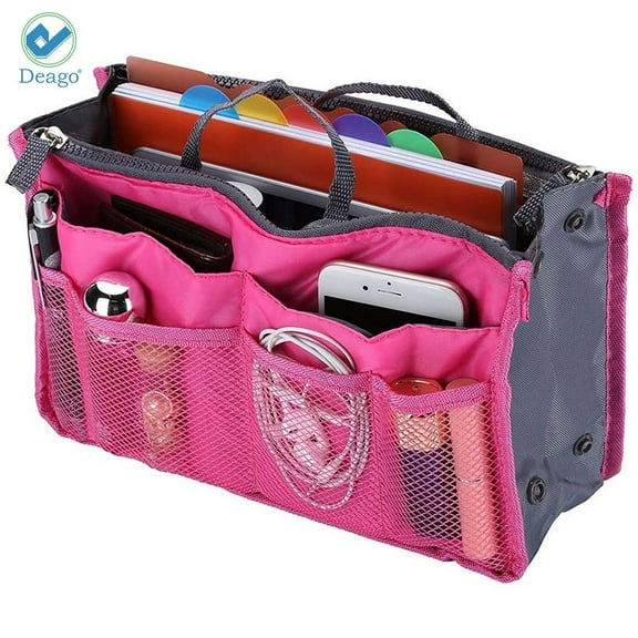 Deago Purse Organizer Insert for Handbags Bag in Bag Organizers Inside Tote Pocketbook Women Nurse Nylon 16 Pockets (Rose Red)