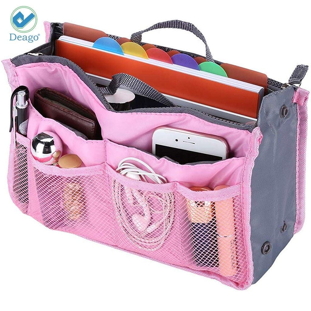 Deago Purse Organizer Insert for Handbags Bag in Bag Organizers Inside Tote  Pocketbook Women Nurse Nylon 17 Pockets (Pink)