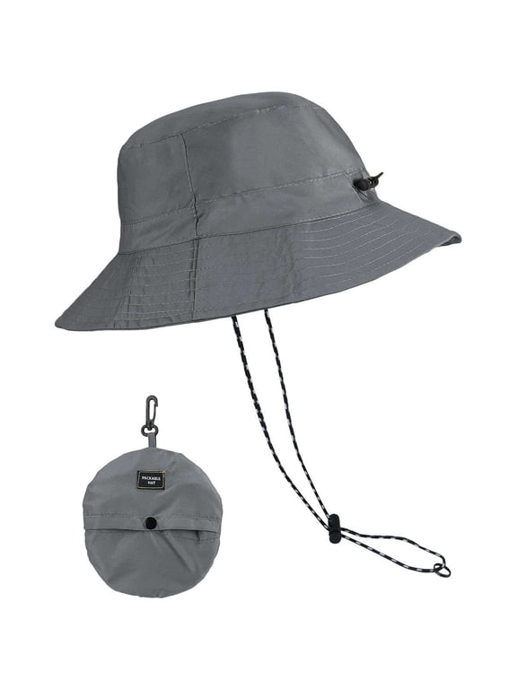 Quick Dry Waterproof Packable Bucket Hat for Women Men Outdoor Sun Hats with Detachable Chin Strap (Gray)