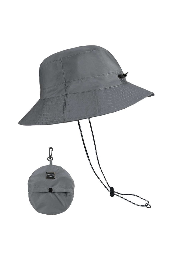 Quick Dry Waterproof Packable Bucket Hat for Women Men Outdoor Sun Hats with Detachable Chin Strap (Gray)