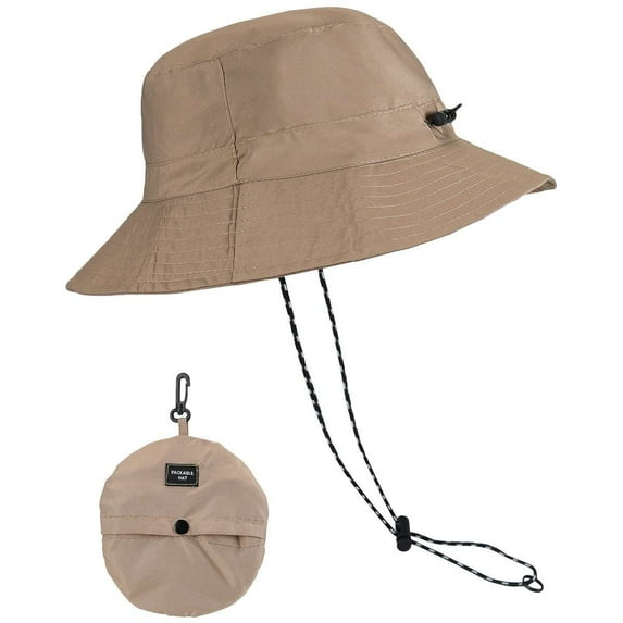 Deago Quick Dry Waterproof Packable Bucket Hat for Women Men Outdoor Sun Hats with Detachable Chin Strap (Khaki)