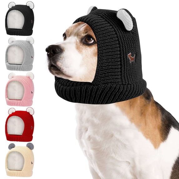 Deago Quiet Ears for Dogs Ear Muffs Noise Protection Knitted Dog Winter Hat Ears Warm Dog Ear Cover Dog Snood Head Wrap for Medium to Large Dogs Cats Pets (Pink)