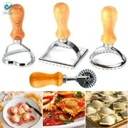 Deago Ravioli Stamp Maker Cutter with Roller Wheel Set, Mold with Wooden Handle and Fluted Edge, Pasta Press Kitchen Attachment