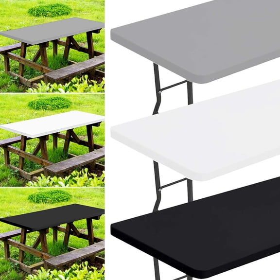 Deago Rectangle Table Cloth Cover Waterproof Polyester Elastic Fitted Tablecloth for 6 Foot Tables Washable Folding Table Protector for Picnic, Camping, Outdoor (White, 30"x72")