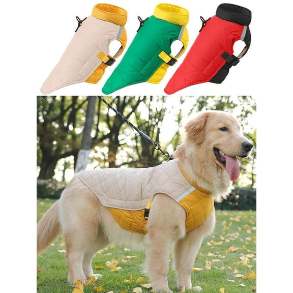 Deago Reflective Waterproof Dog Winter Coat Cold Weather Windproof Warm Dog Jacket Pet Vest for Small Medium Large Dogs (Beige, 2XL)