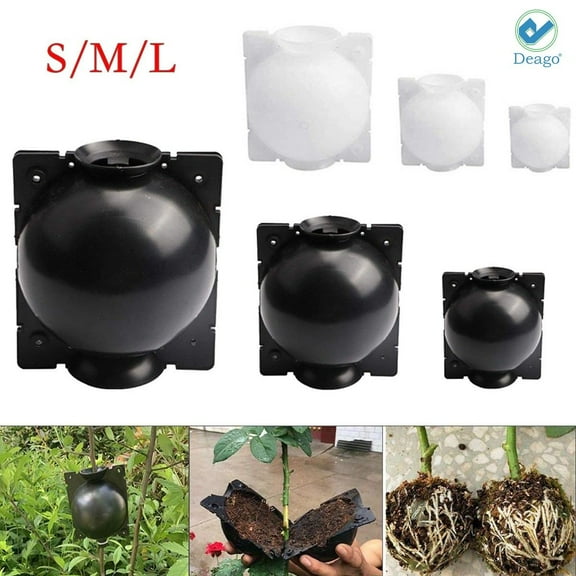 Deago Reusable Plant Rooting Device High Pressure Propagation Ball Box Asexual Reproduction Growing Garden Grafting (Black, M)