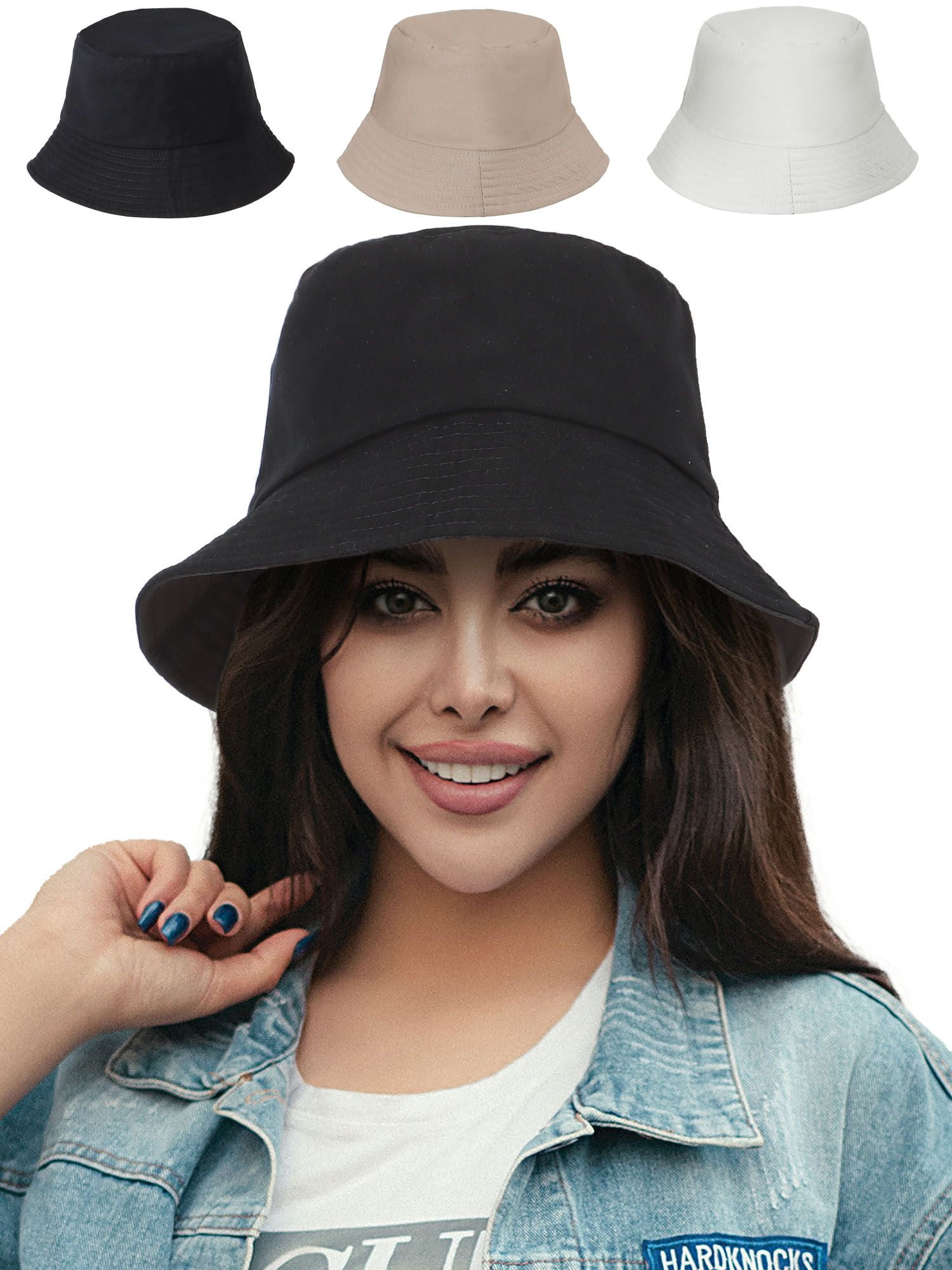 Deago Reversible Bucket Hats for Women Beach Sun Hat Teens Girls Wide ...