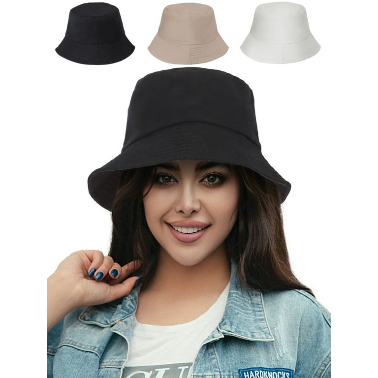 Deago Reversible Bucket Hats for Women Beach Sun Hat Teens Girls Wide Brim  Summer Fisherman Cap UPF 50+ (Black)