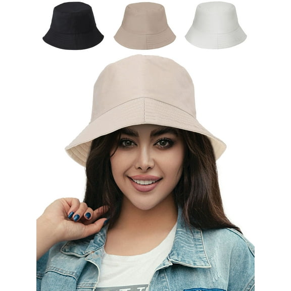 Deago Reversible Bucket Hats for Women Beach Sun Hat Teens Girls Wide Brim Summer Fisherman Cap UPF 50+ (Khaki)