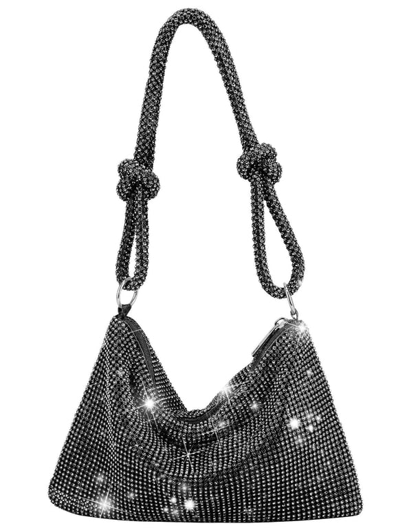 Rhinestone Purse for Women Cluth Evening Bag Glitter Sparkly Mini Handbags for Party Prom Club Wedding (Black)