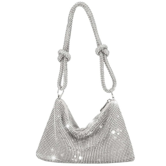 Deago Rhinestone Purse for Women Cluth Evening Bag Glitter Sparkly Mini Handbags for Party Prom Club Wedding (Silver)