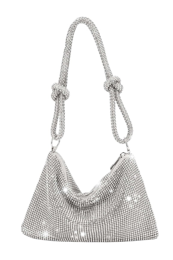 Rhinestone Purse for Women Cluth Evening Bag Glitter Sparkly Mini Handbags for Party Prom Club Wedding (Silver)