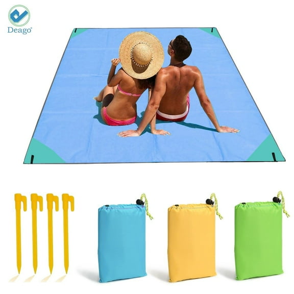 Deago Sandfree Beach Blanket, 79''×59'' Large Sandproof Beach Mat for 4-7 Adults, Waterproof Pocket Picnic Blanket , Outdoor Blanket for Travel, Camping, Hiking (Blue)