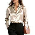 thumbnail image 1 of Deago Satin Blouses for Women Silk Button Down Shirts Long Sleeve Work Shirt Dressy Business Casual Fall Tops (Champagne, S), 1 of 8