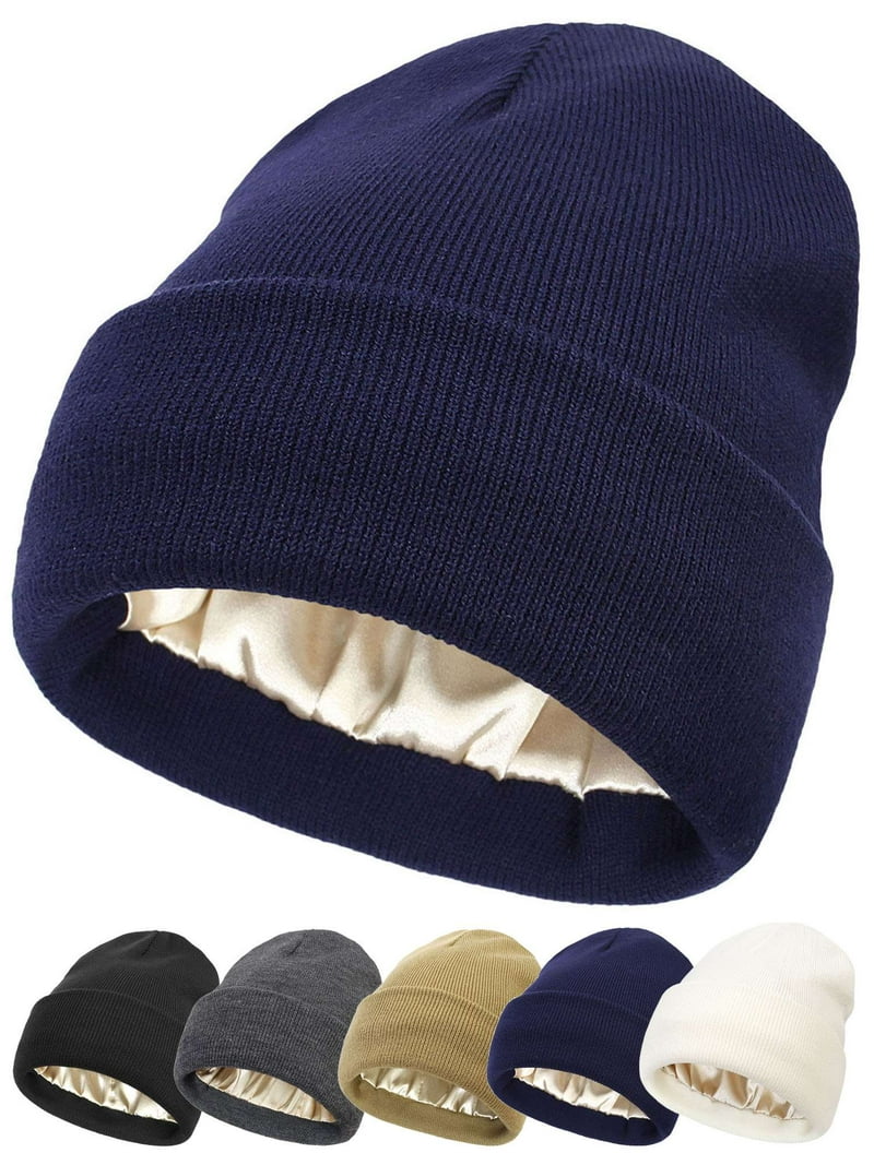 Deago Satin Lined Beanie for Women Men Knit Beanie Hat 
