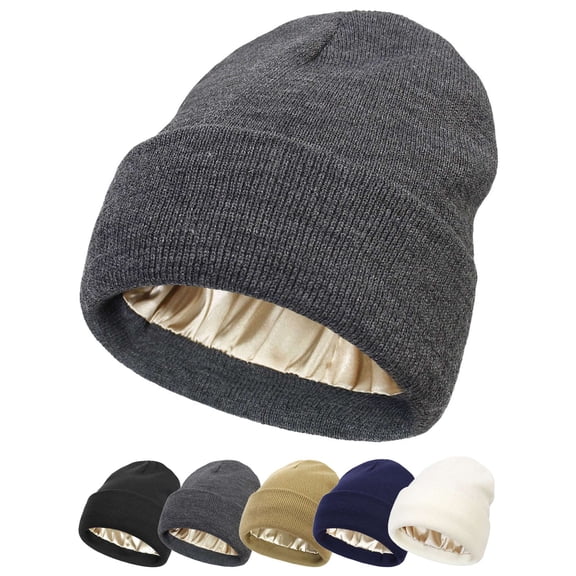 Deago Satin Lined Beanie for Women Men Knit Beanie Hat Acrylic Winter Hats Warm Slouchy Skull Cap